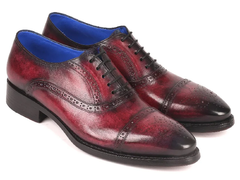 Paul Parkman Bordeaux Burnished Goodyear Welted Cap Toe Oxford Shoes (ID#79BRD68)