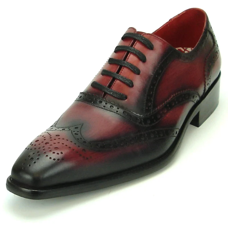 Fiesso FI-8710 Burgundy Wing Tip Encore Oxfords