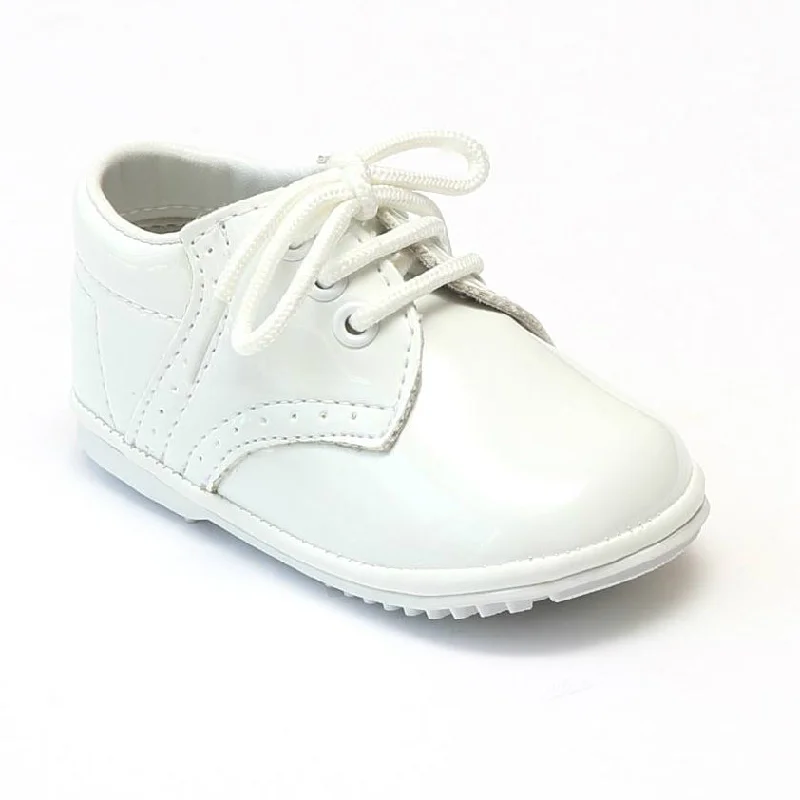 Angel Baby Boys Patent White Leather Dress Lace Up Oxfords