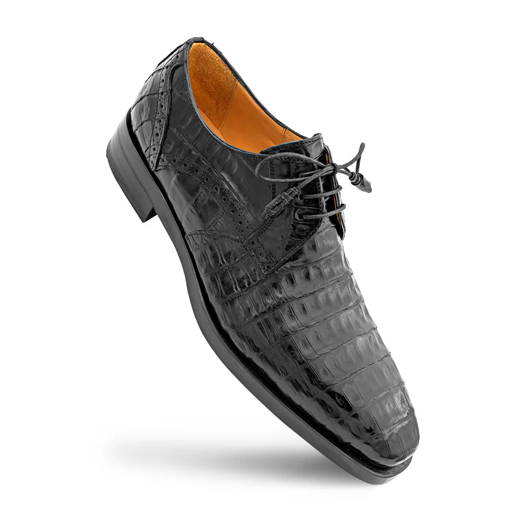 Mezlan Golfo 4967-F Black Plain Toe Crocodile Derby Oxfords