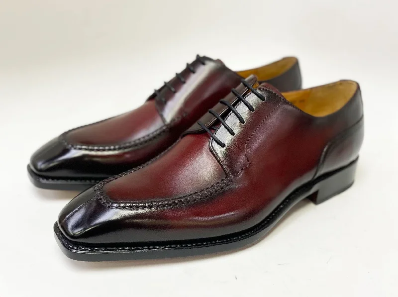 "Norman" Burnished Calfskin Lace-Up Split-Toe Oxford Burgundy