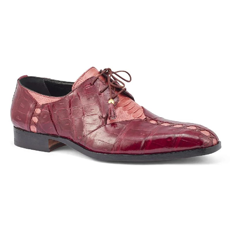 Mauri Bumby Fuchsia/Ruby Red Genuine Crocodile/Ostrich Leg Derby Oxford Shoes 4942