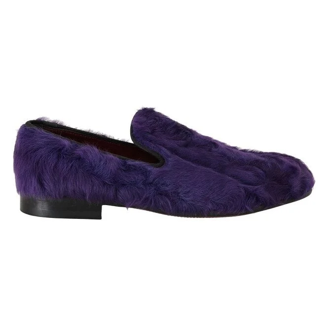 Dolce & Gabbana Plush Purple Sheep Fur Women's Loafers