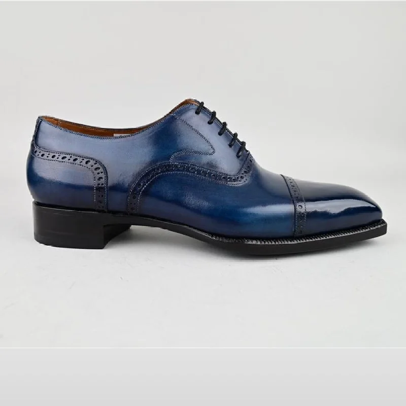 VSong MTO Oxfords Shoes Blue Handsewn Welted