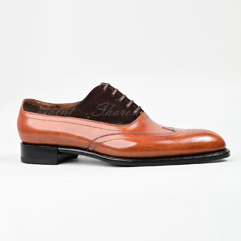 VSong MTO Orange & Black Wingtip Oxfords Shoes