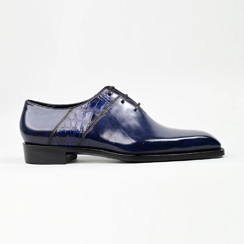 VSong MTO Crocodile Oxfords Shoes Blue Burnished