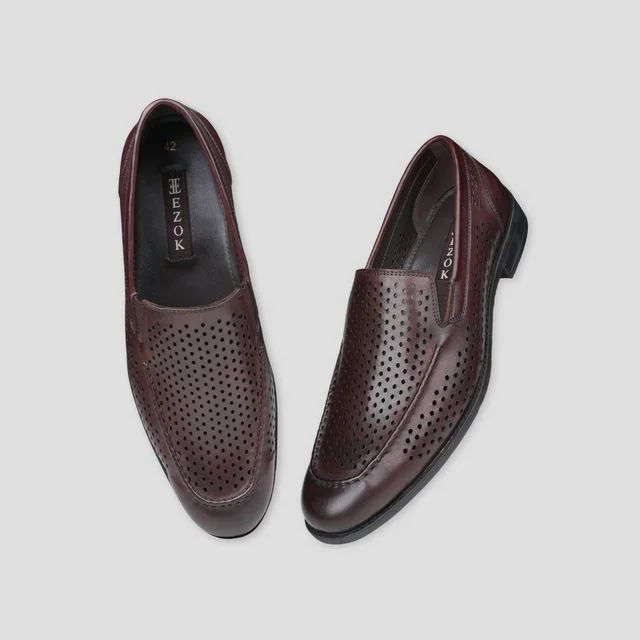 Ezok Brown Casual Leather Shoes For Men