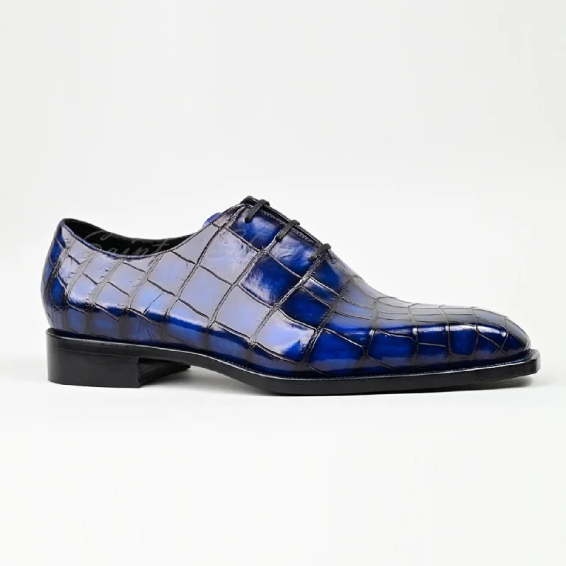 VSong MTO Blue Crocodile Oxfords Shoes