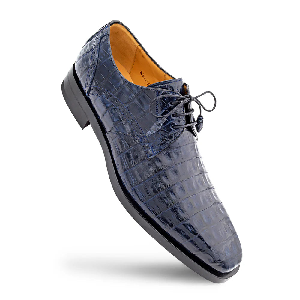 Mezlan Golfo 4967-F Blue Plain Toe Crocodile Derby Oxfords