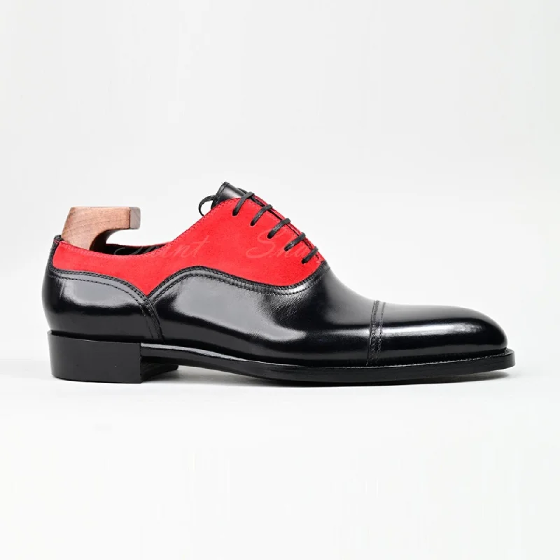 VSong MTO Black & Red Suede Oxfords Shoes