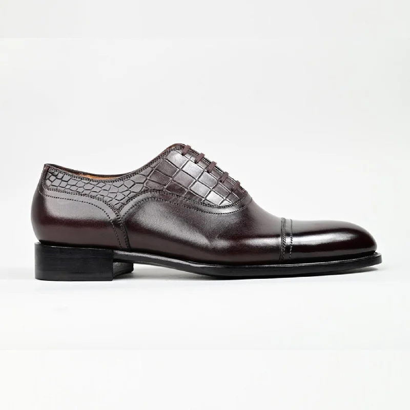 VSong MTO Crocodile Oxfords Shoes Brown