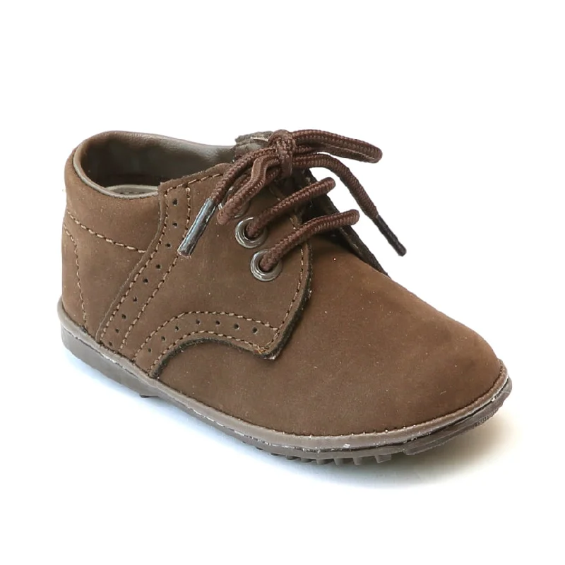 Angel Baby Boys Nubuck Brown Leather Dress Lace Up Oxfords