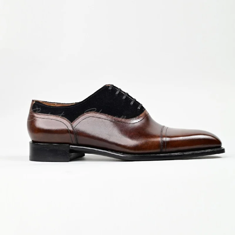 VSong MTO Oxfords Brown & Black Suede Shoes