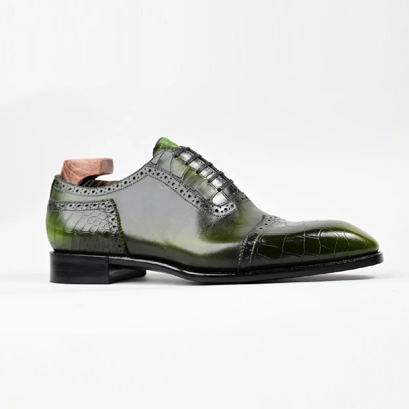 VSong MTO Green Wingtip Oxfords Shoes