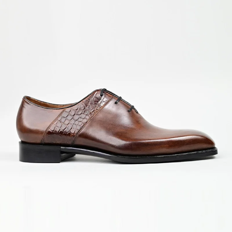 VSong MTO Crocodile Oxfords Shoes Brown