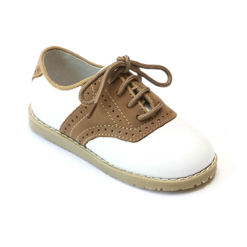 L'Amour Boys 042 White/Khaki Leather Oxfords