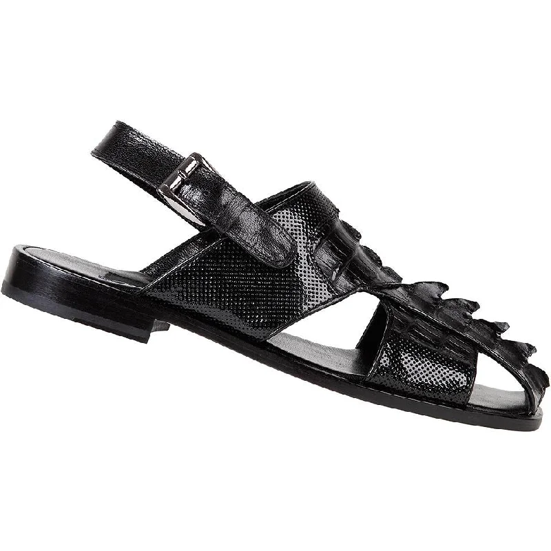 Mauri Miramare 1517 Black Genuine Hornback Crocodile/Nappa Perforated/Calf Sandals