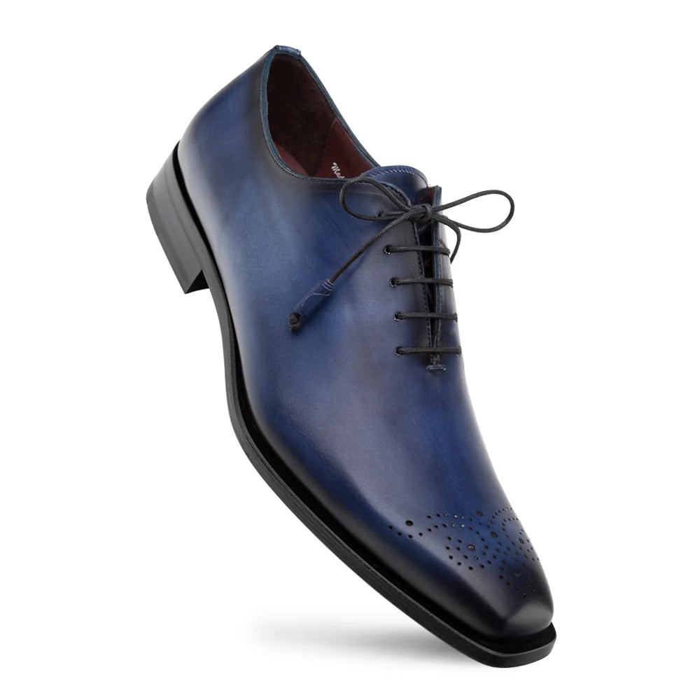 Mezlan Cupula 20933 Blue Patina Leather Whole-Cut Oxfords