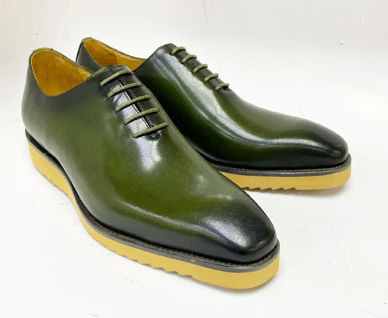 Burnished Calfskin Lace-Up Shoe Olive