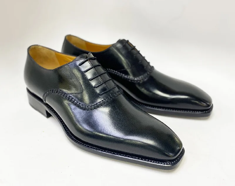 "Daniel" Burnished Calfskin Lace-Up Oxford Black