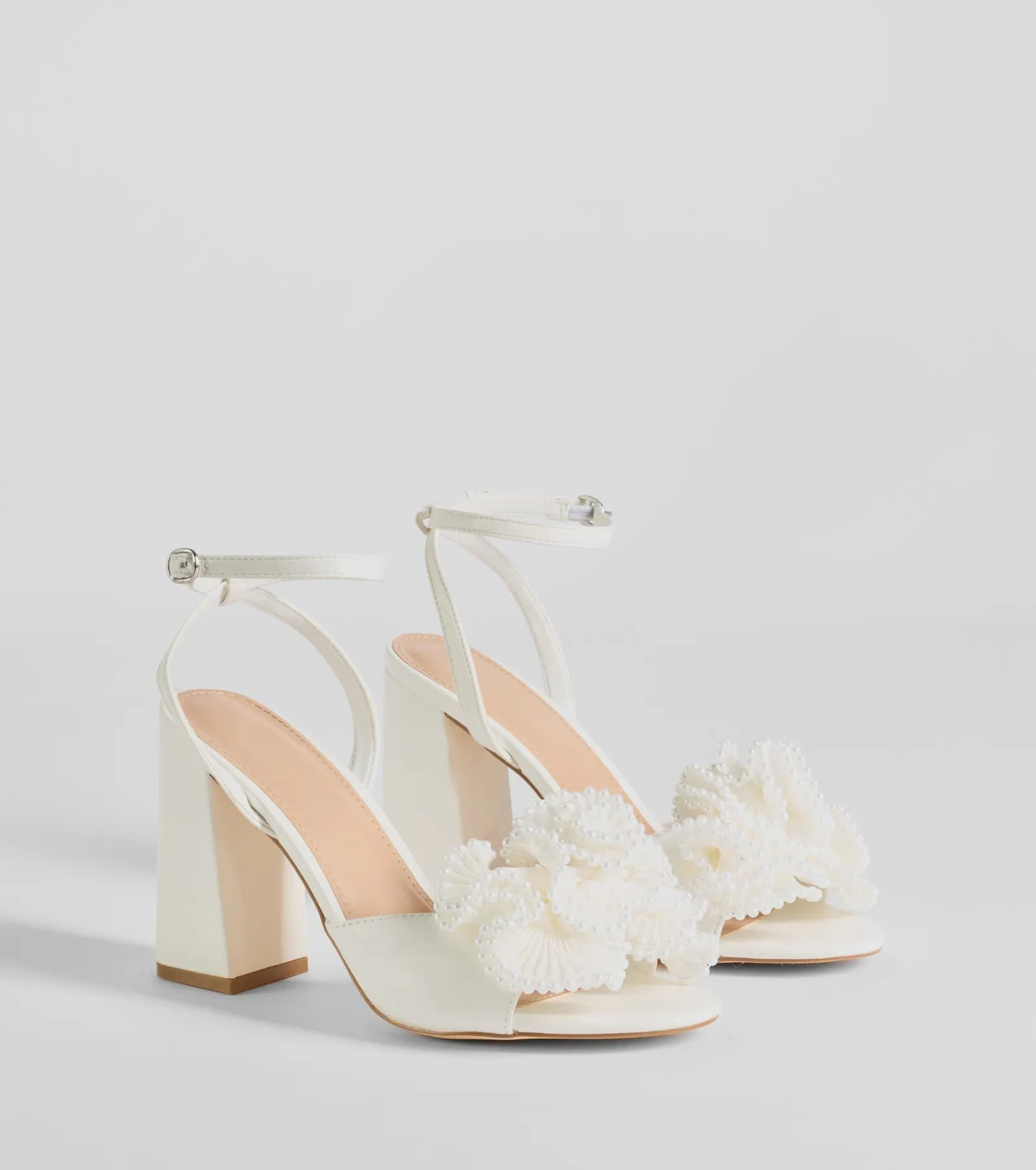 Darling Touch Beaded Ruffle Block Heels