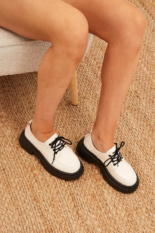 White Lace Up Chunky Sole Loafers