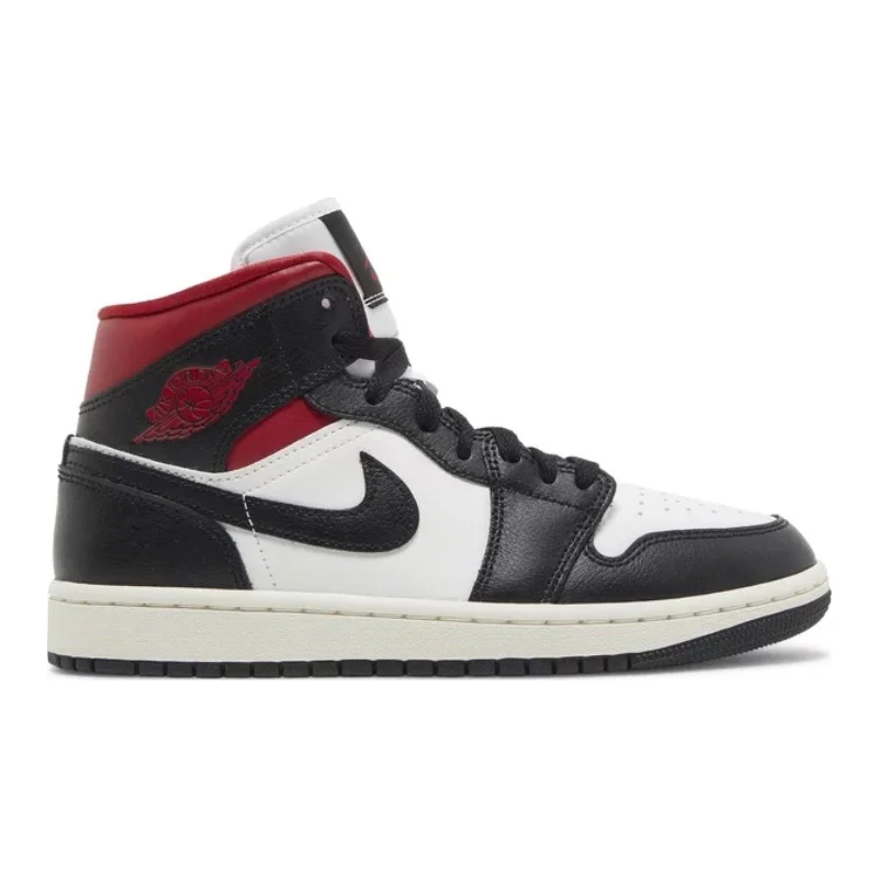 Women's Air Jordan 1 Mid, Black Sail Gym Red