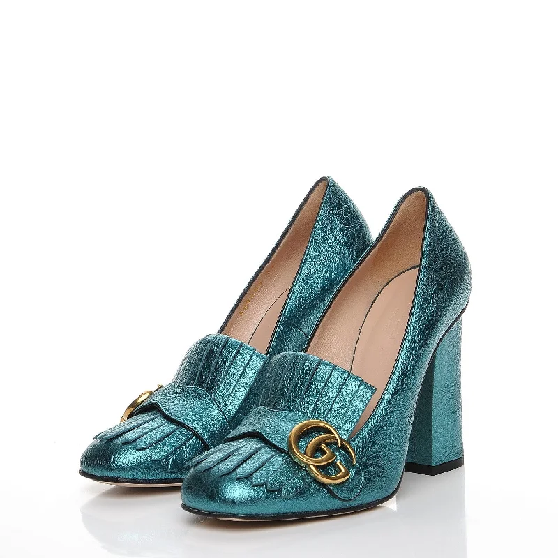 Gucci GG Metallic Teal Heels