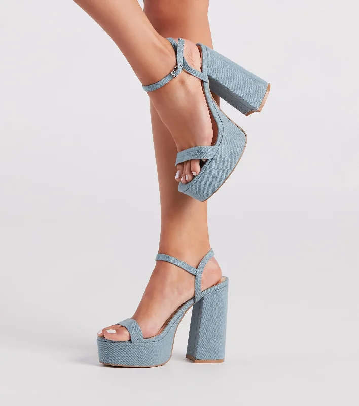 Diva Alert Denim Platform Block Heels