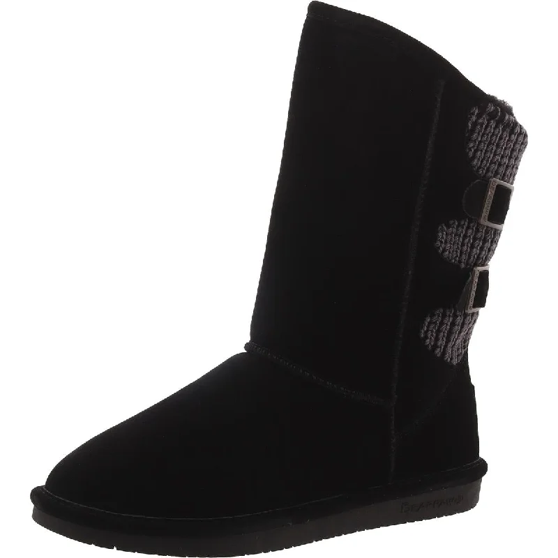 Boshie Womens Suede Knit Mid-Calf Boots