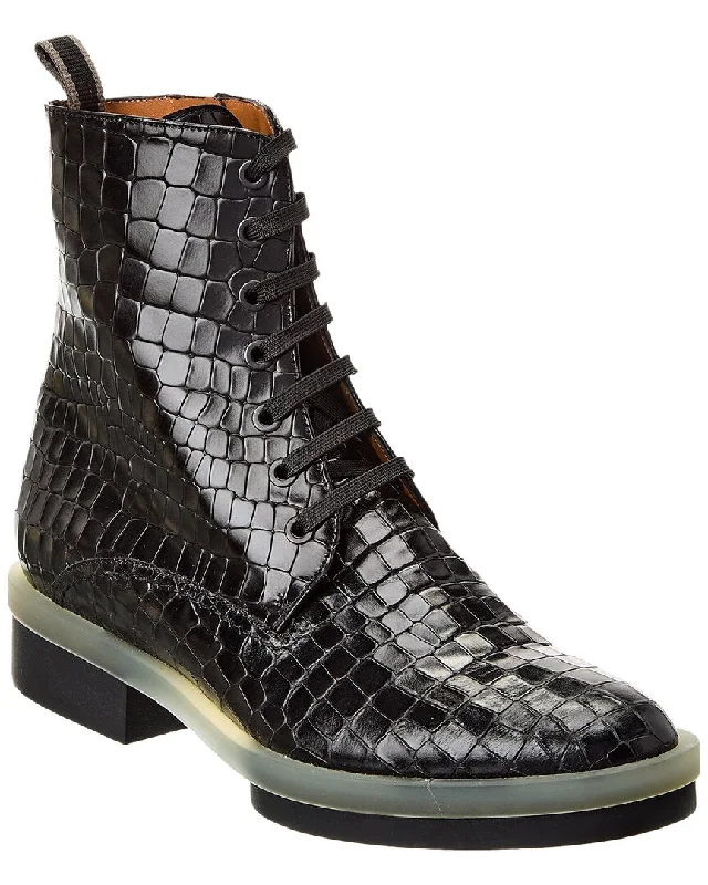 Clergerie Robyn Croc-Embossed Leather Bootie