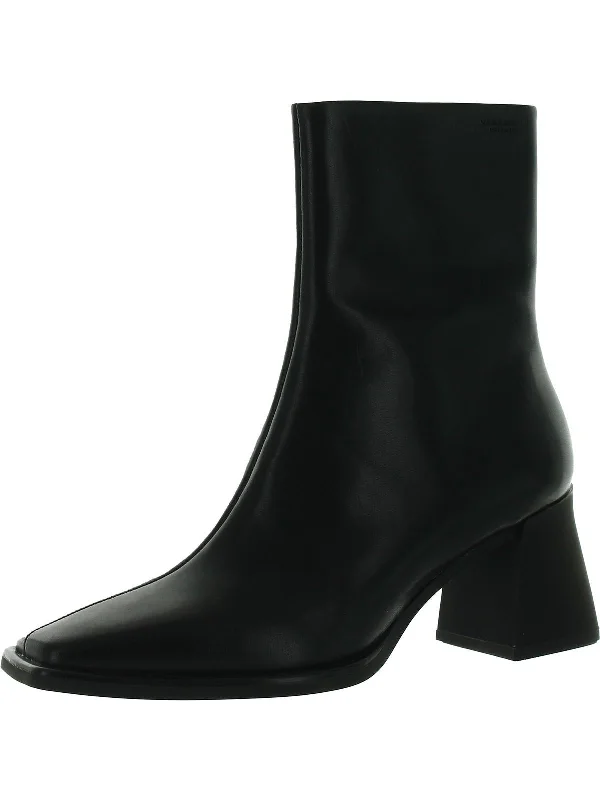 Hedda Womens Leather Block Heel Ankle Boots