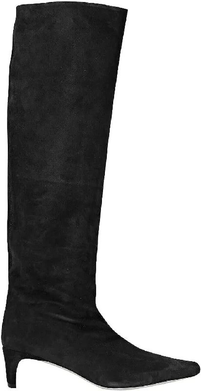 Staud Women Wally Suede Leather Knee Hight Low Heels Boots Black