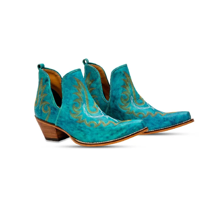 Women's Westerly Leather Ankle Boots In Turquoise