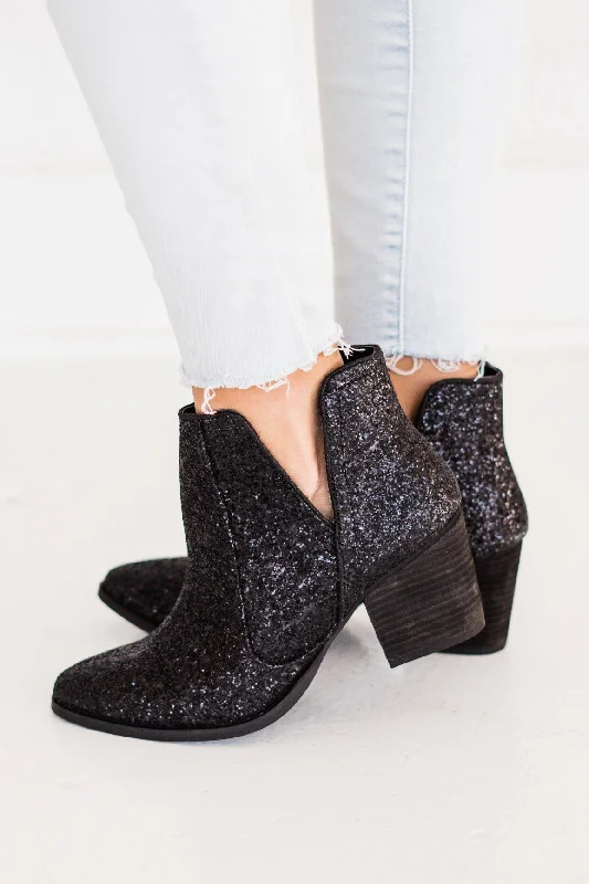 Fiera Glitter Booties in Black