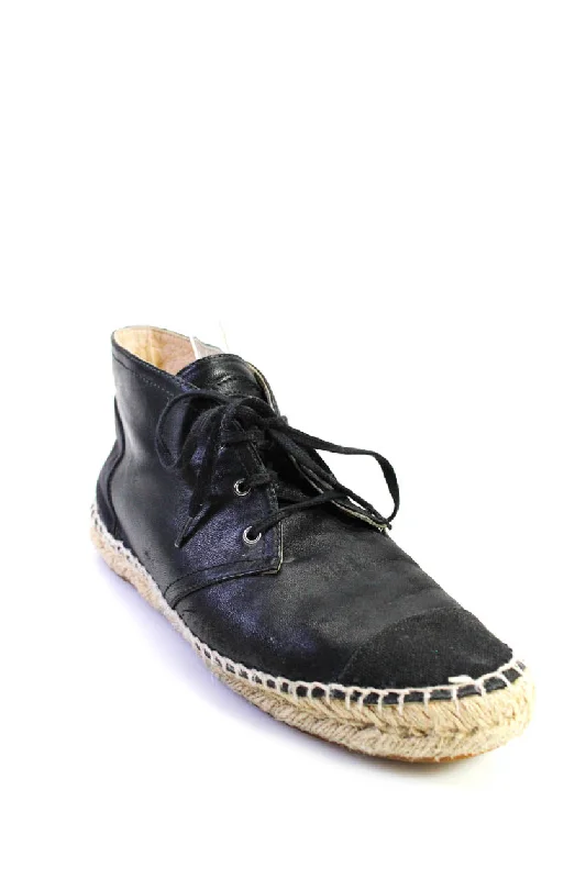 Chanel Womens Lace Up Canvas Cap Toe Espadrilles Black Leather