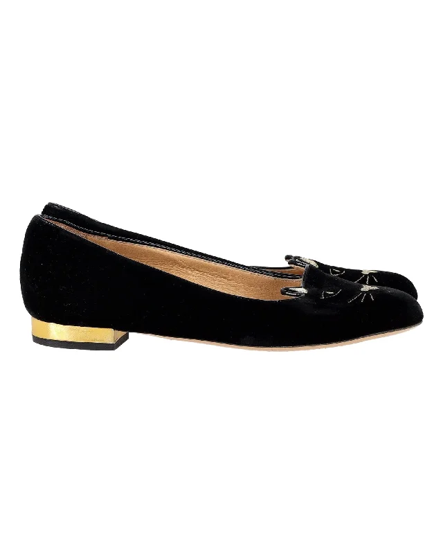 Charlotte Olympia Kitten Ballet Flats in Black Velvet