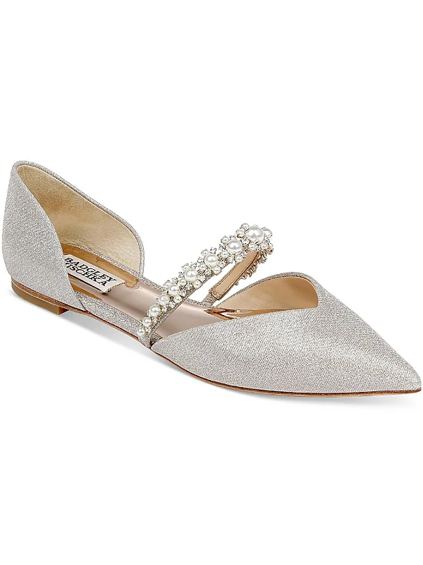 NATALIA Womens Embellished Shimmer Flat Shoes