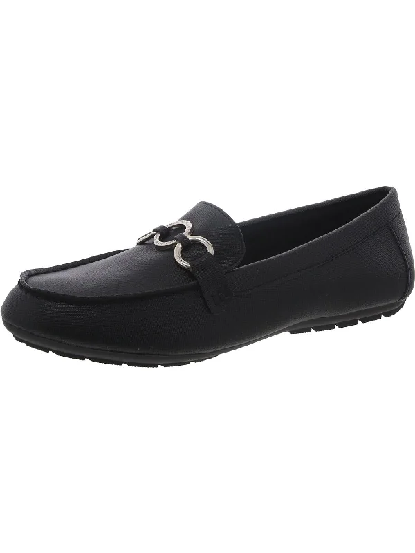 Rannel Womens Faux Leather Buckle Loafers