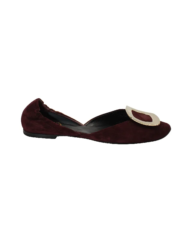 Roger Vivier Chips Scrunch D'Orsay Flats in Burgundy Suede