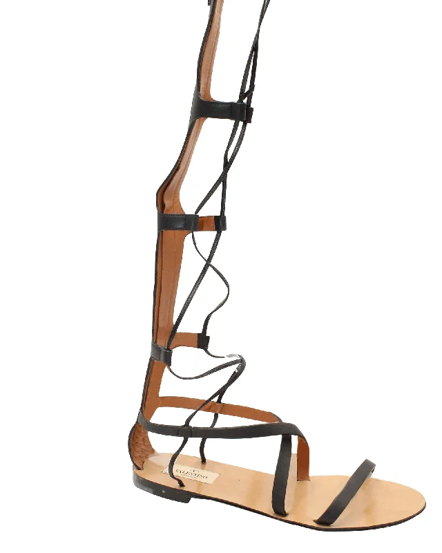 Valentino Garavani Gladiator Sandals in Black Leather