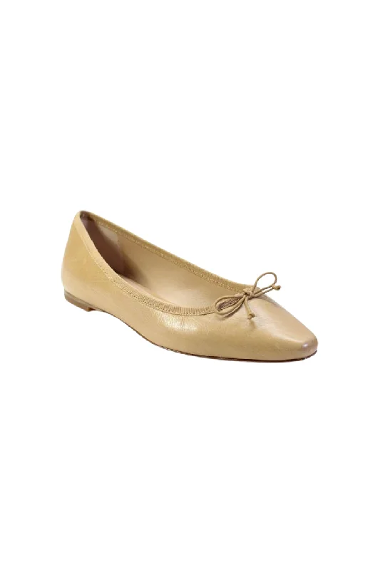 Veronica Beard Womens Leather Bow Detail Pointed Toe Flats Beige