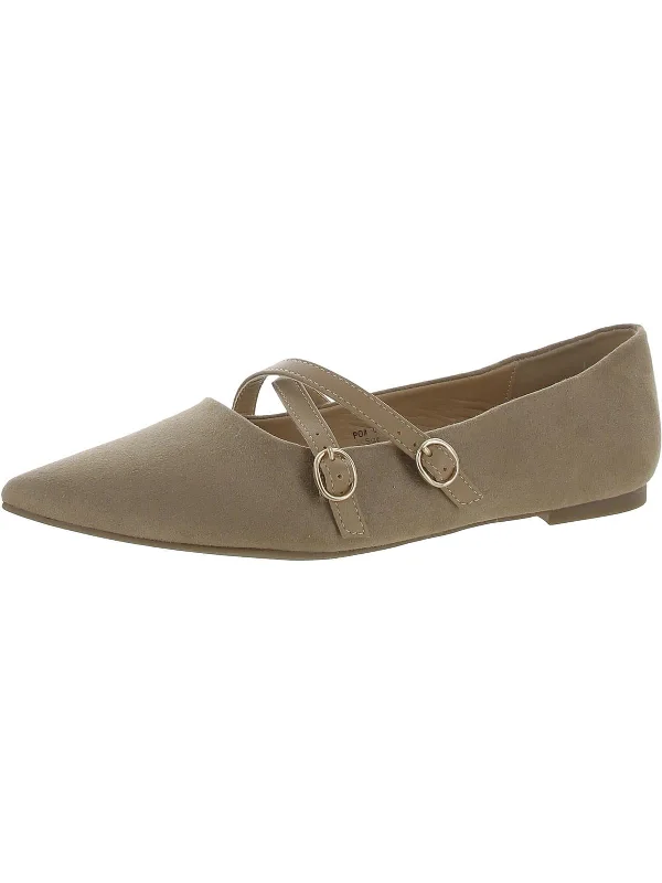 Womens Faux Suede Pointed Toe Mary Janes